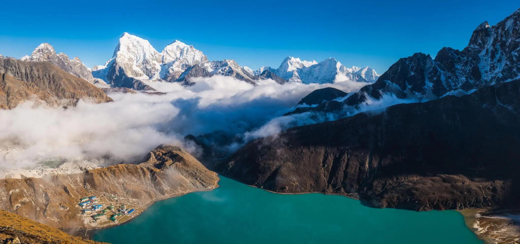 Gokyo Lake Village at Ngozumba Glacier Himalaya